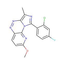 COc1ccc2nnc3c(C)nc(-c4ccc(F)cc4Cl)n3c2n1 ZINC000084711377