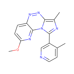 COc1ccc2nnc3c(C)nc(-c4cnccc4C)n3c2n1 ZINC000084687720