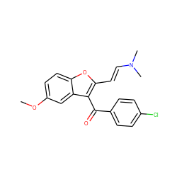 COc1ccc2oc(/C=C/N(C)C)c(C(=O)c3ccc(Cl)cc3)c2c1 ZINC000049581086