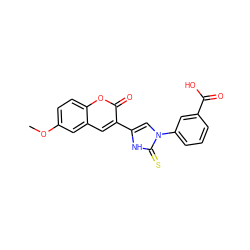 COc1ccc2oc(=O)c(-c3cn(-c4cccc(C(=O)O)c4)c(=S)[nH]3)cc2c1 ZINC000082151308