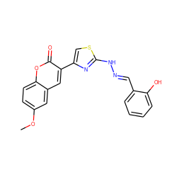 COc1ccc2oc(=O)c(-c3csc(N/N=C/c4ccccc4O)n3)cc2c1 ZINC000004834691