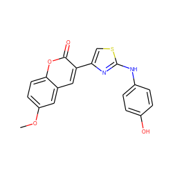 COc1ccc2oc(=O)c(-c3csc(Nc4ccc(O)cc4)n3)cc2c1 ZINC000000911349