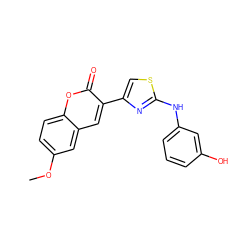 COc1ccc2oc(=O)c(-c3csc(Nc4cccc(O)c4)n3)cc2c1 ZINC000000789077