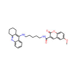 COc1ccc2oc(=O)c(C(=O)NCCCCCNc3c4c(nc5ccccc35)CCCC4)cc2c1 ZINC000299836355