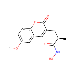 COc1ccc2oc(=O)c(C[C@@H](C)C(=O)NO)cc2c1 ZINC000028978991