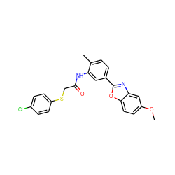 COc1ccc2oc(-c3ccc(C)c(NC(=O)CSc4ccc(Cl)cc4)c3)nc2c1 ZINC000001065358