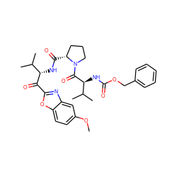 COc1ccc2oc(C(=O)[C@@H](NC(=O)[C@@H]3CCCN3C(=O)[C@@H](NC(=O)OCc3ccccc3)C(C)C)C(C)C)nc2c1 ZINC000027312273