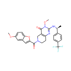 COc1ccc2oc(C(=O)N3CCc4nc(N[C@@H](C)c5ccc(C(F)(F)F)cc5)n(OC)c(=O)c4C3)cc2c1 ZINC000113829298