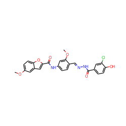 COc1ccc2oc(C(=O)Nc3ccc(/C=N/NC(=O)c4ccc(O)c(Cl)c4)c(OC)c3)cc2c1 ZINC000013492726