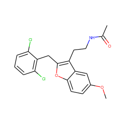 COc1ccc2oc(Cc3c(Cl)cccc3Cl)c(CCNC(C)=O)c2c1 ZINC000013474345