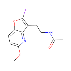 COc1ccc2oc(I)c(CCNC(C)=O)c2n1 ZINC000653810027