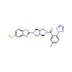 COc1ccc2oc(N3C[C@H]4CN(C(=O)c5cc(C)ccc5-n5nccn5)C[C@H]4C3)nc2c1 ZINC001772570612