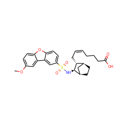 COc1ccc2oc3ccc(S(=O)(=O)N[C@@H]4[C@@H]5CC[C@@H](C5)[C@H]4C/C=C\CCCC(=O)O)cc3c2c1 ZINC000013521325