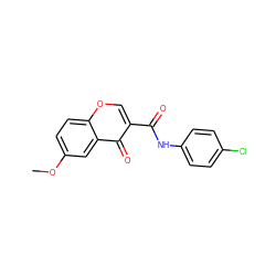 COc1ccc2occ(C(=O)Nc3ccc(Cl)cc3)c(=O)c2c1 ZINC001772588932