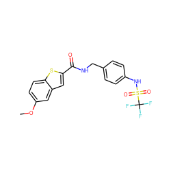 COc1ccc2sc(C(=O)NCc3ccc(NS(=O)(=O)C(F)(F)F)cc3)cc2c1 ZINC000028979031