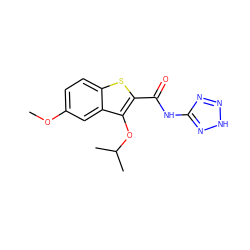 COc1ccc2sc(C(=O)Nc3nn[nH]n3)c(OC(C)C)c2c1 ZINC000005760952