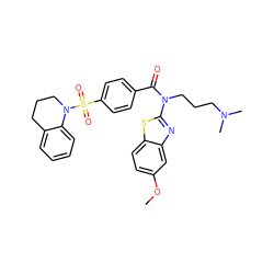 COc1ccc2sc(N(CCCN(C)C)C(=O)c3ccc(S(=O)(=O)N4CCCc5ccccc54)cc3)nc2c1 ZINC000038139158