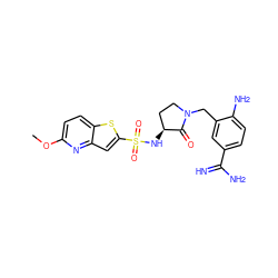 COc1ccc2sc(S(=O)(=O)N[C@H]3CCN(Cc4cc(C(=N)N)ccc4N)C3=O)cc2n1 ZINC000026664310