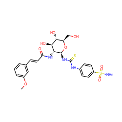 COc1cccc(/C=C/C(=O)N[C@H]2[C@H](NC(=S)Nc3ccc(S(N)(=O)=O)cc3)O[C@H](CO)[C@@H](O)[C@@H]2O)c1 ZINC001772619288