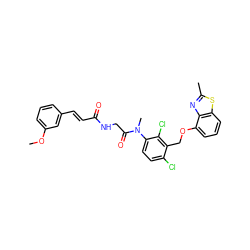 COc1cccc(/C=C/C(=O)NCC(=O)N(C)c2ccc(Cl)c(COc3cccc4sc(C)nc34)c2Cl)c1 ZINC000027080237