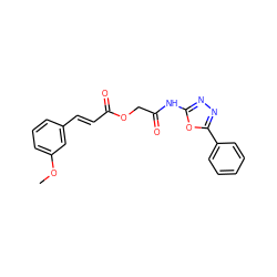 COc1cccc(/C=C/C(=O)OCC(=O)Nc2nnc(-c3ccccc3)o2)c1 ZINC000005777935