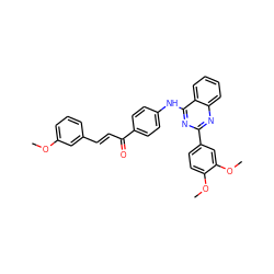 COc1cccc(/C=C/C(=O)c2ccc(Nc3nc(-c4ccc(OC)c(OC)c4)nc4ccccc34)cc2)c1 ZINC000653833197