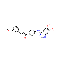 COc1cccc(/C=C/C(=O)c2ccc(Nc3ncnc4cc(OC)c(OC)cc34)cc2)c1 ZINC000653833281