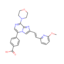 COc1cccc(/C=C/c2cn3c(-c4ccc(C(=O)O)cc4)cnc(N4CCOCC4)c3n2)n1 ZINC001772604833