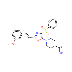 COc1cccc(/C=C/c2nc(S(=O)(=O)c3ccccc3)c(N3CCC(C(N)=O)CC3)o2)c1 ZINC000013592615