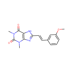 COc1cccc(/C=C/c2nc3c([nH]2)c(=O)n(C)c(=O)n3C)c1 ZINC000013826935