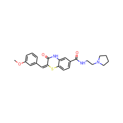 COc1cccc(/C=C2/Sc3ccc(C(=O)NCCN4CCCC4)cc3NC2=O)c1 ZINC000003060764