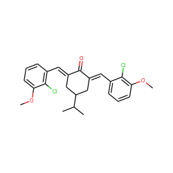 COc1cccc(/C=C2\CC(C(C)C)C/C(=C\c3cccc(OC)c3Cl)C2=O)c1Cl ZINC000653737434