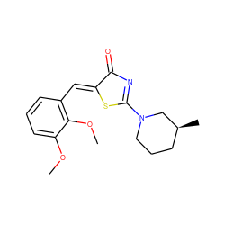 COc1cccc(/C=C2\SC(N3CCC[C@H](C)C3)=NC2=O)c1OC ZINC000000082709