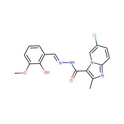 COc1cccc(/C=N/NC(=O)c2c(C)nc3ccc(Cl)cn23)c1O ZINC000004094636