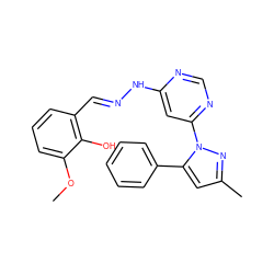 COc1cccc(/C=N/Nc2cc(-n3nc(C)cc3-c3ccccc3)ncn2)c1O ZINC000004952806