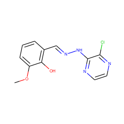 COc1cccc(/C=N/Nc2nccnc2Cl)c1O ZINC000004595743