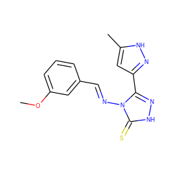 COc1cccc(/C=N/n2c(-c3cc(C)[nH]n3)n[nH]c2=S)c1 ZINC000009357475