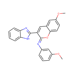 COc1cccc(/N=c2\oc3ccc(OC)cc3cc2-c2nc3ccccc3[nH]2)c1 ZINC000012944417