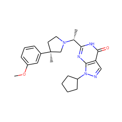 COc1cccc([C@@]2(C)CCN([C@H](C)c3nc4c(cnn4C4CCCC4)c(=O)[nH]3)C2)c1 ZINC001772592494