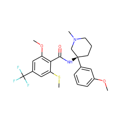 COc1cccc([C@@]2(NC(=O)c3c(OC)cc(C(F)(F)F)cc3SC)CCCN(C)C2)c1 ZINC000140785425