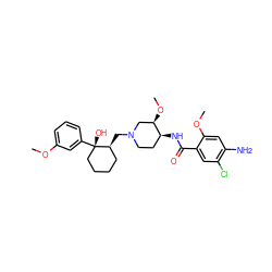 COc1cccc([C@@]2(O)CCCC[C@@H]2CN2CC[C@H](NC(=O)c3cc(Cl)c(N)cc3OC)[C@H](OC)C2)c1 ZINC000045258680