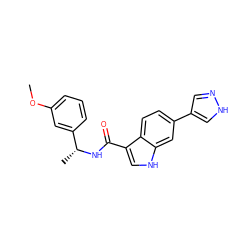 COc1cccc([C@@H](C)NC(=O)c2c[nH]c3cc(-c4cn[nH]c4)ccc23)c1 ZINC000073169714