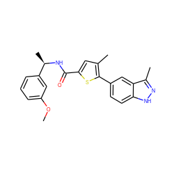 COc1cccc([C@@H](C)NC(=O)c2cc(C)c(-c3ccc4[nH]nc(C)c4c3)s2)c1 ZINC000063298379