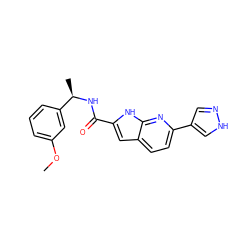 COc1cccc([C@@H](C)NC(=O)c2cc3ccc(-c4cn[nH]c4)nc3[nH]2)c1 ZINC000073195591