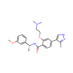 COc1cccc([C@@H](C)NC(=O)c2ccc(-c3c[nH]nc3C)cc2OCCN(C)C)c1 ZINC001772602881