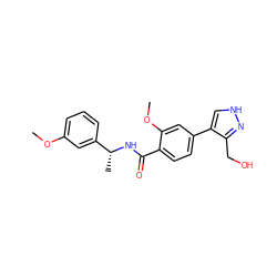 COc1cccc([C@@H](C)NC(=O)c2ccc(-c3c[nH]nc3CO)cc2OC)c1 ZINC001772638071