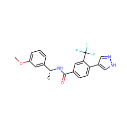 COc1cccc([C@@H](C)NC(=O)c2ccc(-c3cn[nH]c3)c(C(F)(F)F)c2)c1 ZINC001772621357