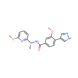 COc1cccc([C@@H](C)NC(=O)c2ccc(-c3cn[nH]c3)c(OC)c2)n1 ZINC001772581732