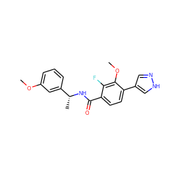 COc1cccc([C@@H](C)NC(=O)c2ccc(-c3cn[nH]c3)c(OC)c2F)c1 ZINC001772599817