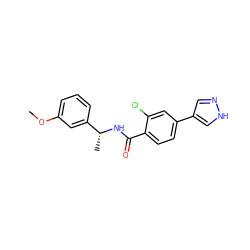 COc1cccc([C@@H](C)NC(=O)c2ccc(-c3cn[nH]c3)cc2Cl)c1 ZINC001772619989